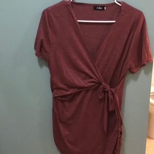 Dark red burgundy tie front maternity shirt